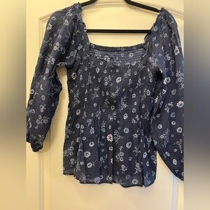 Madewell Navy Floral Blouse